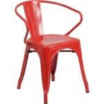 Commercial Grade Red Metal Indoor-Outdoor Chair with Arms