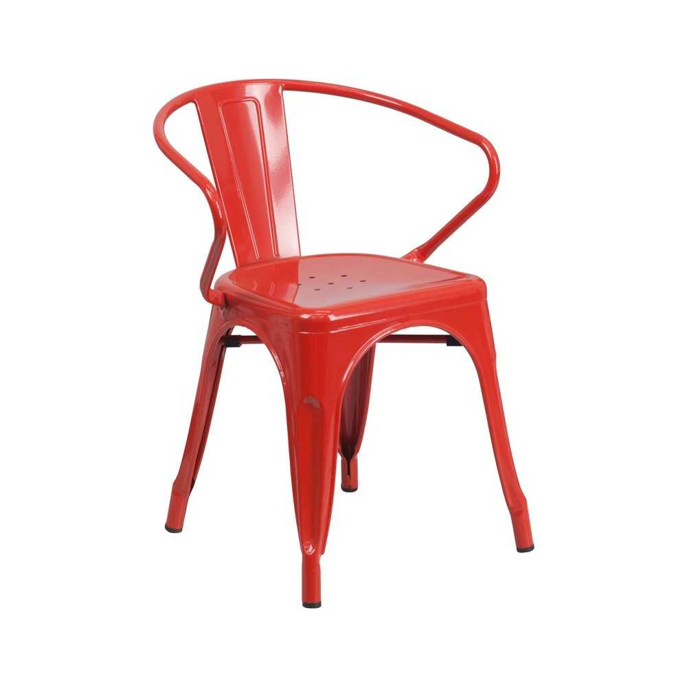 Commercial Grade Red Metal Indoor-Outdoor Chair with Arms