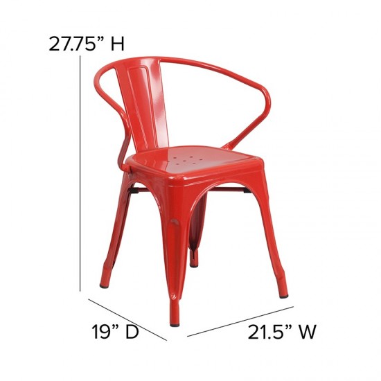 Commercial Grade Red Metal Indoor-Outdoor Chair with Arms