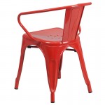 Commercial Grade Red Metal Indoor-Outdoor Chair with Arms