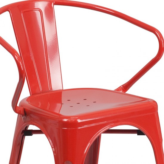 Commercial Grade Red Metal Indoor-Outdoor Chair with Arms