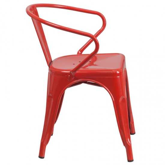 Commercial Grade Red Metal Indoor-Outdoor Chair with Arms