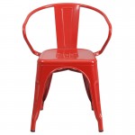 Commercial Grade Red Metal Indoor-Outdoor Chair with Arms