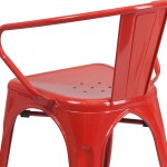 Commercial Grade Red Metal Indoor-Outdoor Chair with Arms