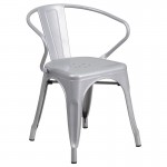 Commercial Grade Silver Metal Indoor-Outdoor Chair with Arms