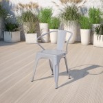 Commercial Grade Silver Metal Indoor-Outdoor Chair with Arms