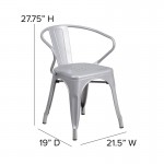 Commercial Grade Silver Metal Indoor-Outdoor Chair with Arms