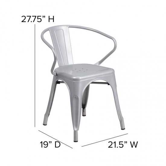 Commercial Grade Silver Metal Indoor-Outdoor Chair with Arms