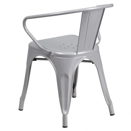 Commercial Grade Silver Metal Indoor-Outdoor Chair with Arms