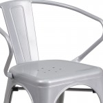 Commercial Grade Silver Metal Indoor-Outdoor Chair with Arms