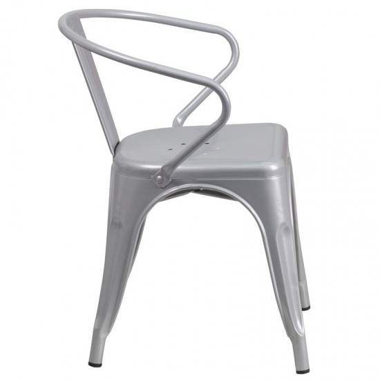 Commercial Grade Silver Metal Indoor-Outdoor Chair with Arms