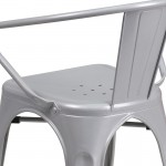 Commercial Grade Silver Metal Indoor-Outdoor Chair with Arms