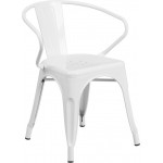 Commercial Grade White Metal Indoor-Outdoor Chair with Arms