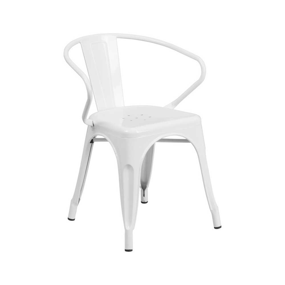 Commercial Grade White Metal Indoor-Outdoor Chair with Arms