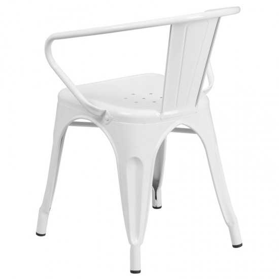 Commercial Grade White Metal Indoor-Outdoor Chair with Arms