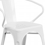 Commercial Grade White Metal Indoor-Outdoor Chair with Arms