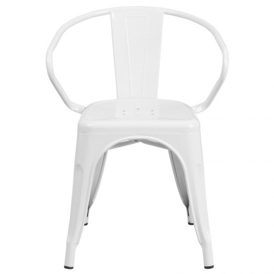 Commercial Grade White Metal Indoor-Outdoor Chair with Arms