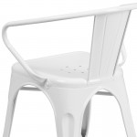 Commercial Grade White Metal Indoor-Outdoor Chair with Arms