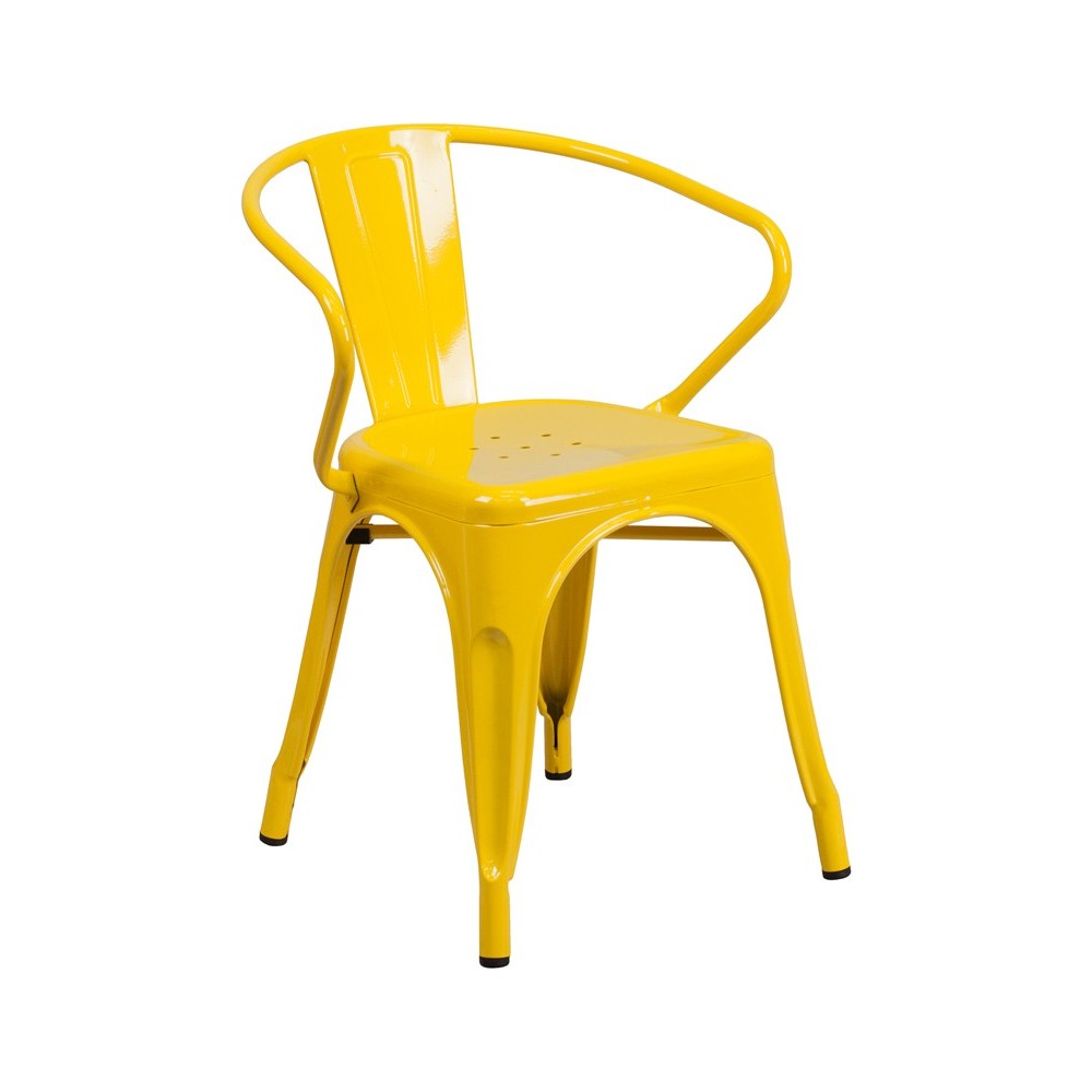 Commercial Grade Yellow Metal Indoor-Outdoor Chair with Arms