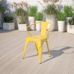 Commercial Grade Yellow Metal Indoor-Outdoor Chair with Arms