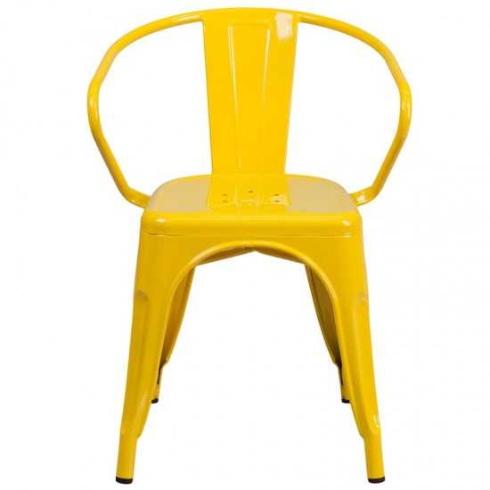 Commercial Grade Yellow Metal Indoor-Outdoor Chair with Arms