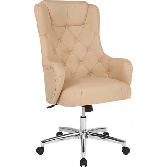 Chambord Home and Office Upholstered High Back Chair in Beige Fabric