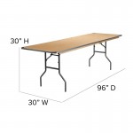 8-Foot Rectangular HEAVY DUTY Birchwood Folding Banquet Table with METAL Edges and Protective Corner Guards