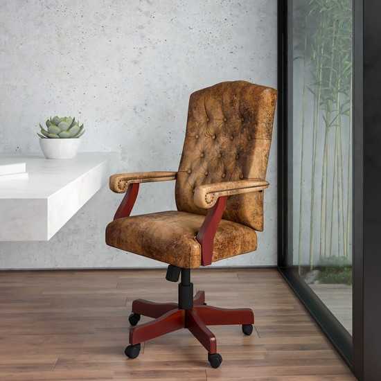 Bomber Brown Classic Executive Swivel Office Chair with Arms