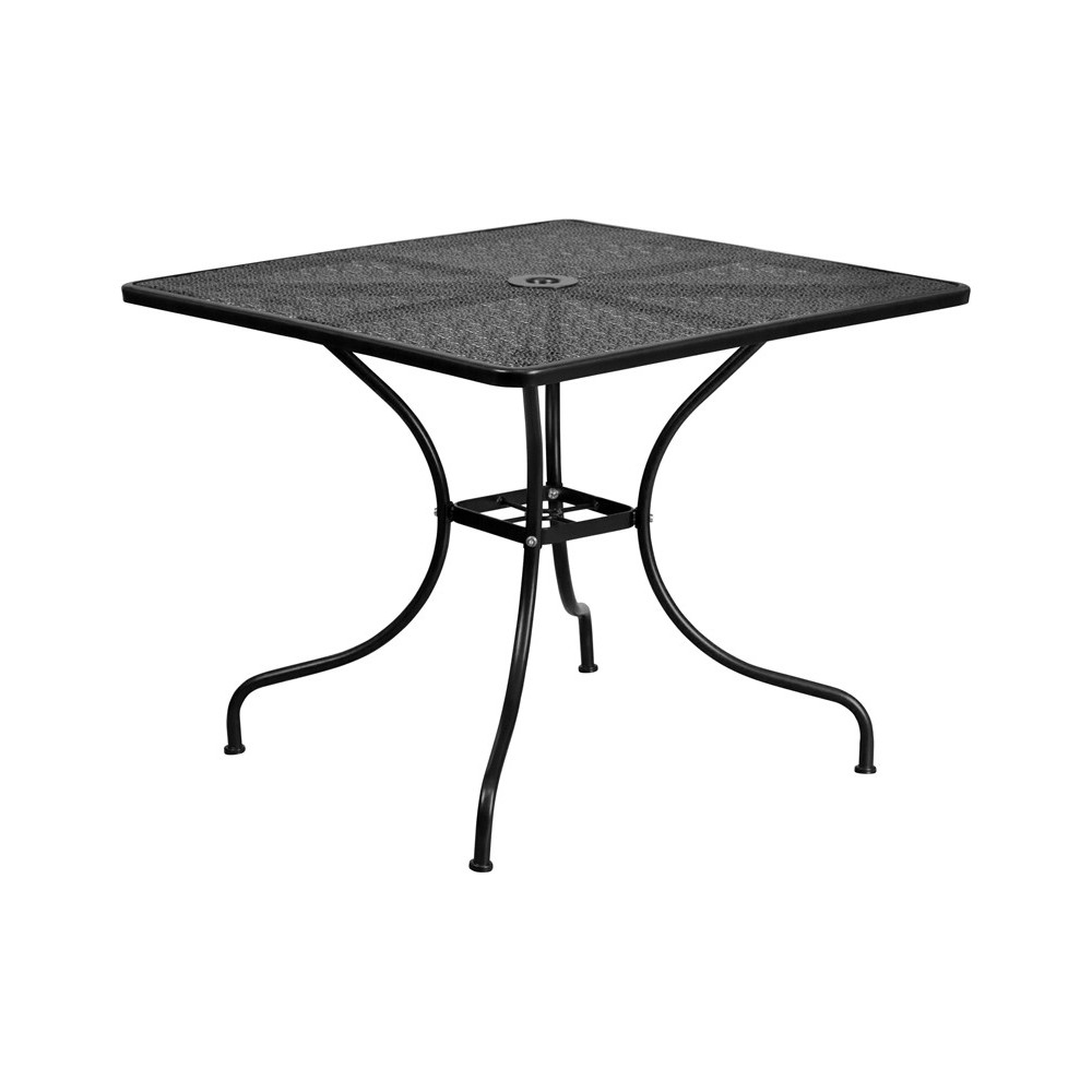 Commercial Grade 35.5" Square Black Indoor-Outdoor Steel Patio Table