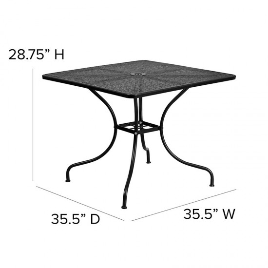 Commercial Grade 35.5" Square Black Indoor-Outdoor Steel Patio Table