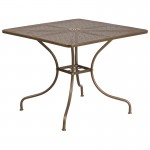 Commercial Grade 35.5" Square Gold Indoor-Outdoor Steel Patio Table