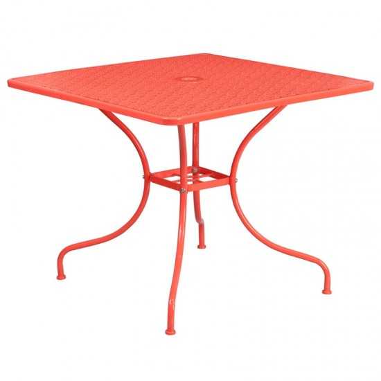 Commercial Grade 35.5" Square Coral Indoor-Outdoor Steel Patio Table