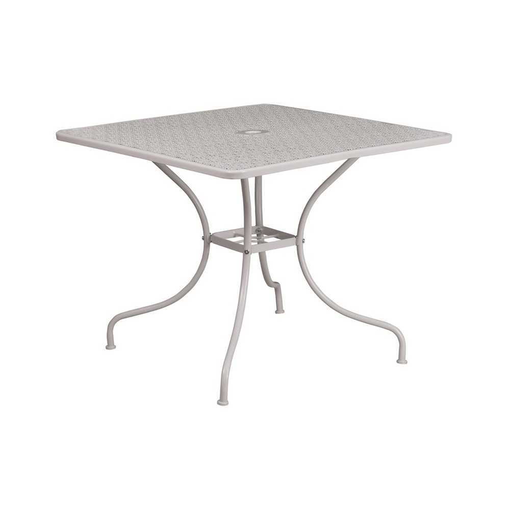 Commercial Grade 35.5" Square Light Gray Indoor-Outdoor Steel Patio Table