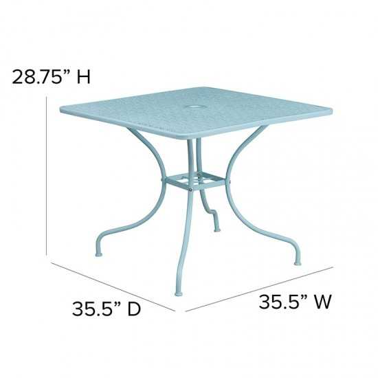 Commercial Grade 35.5" Square Sky Blue Indoor-Outdoor Steel Patio Table
