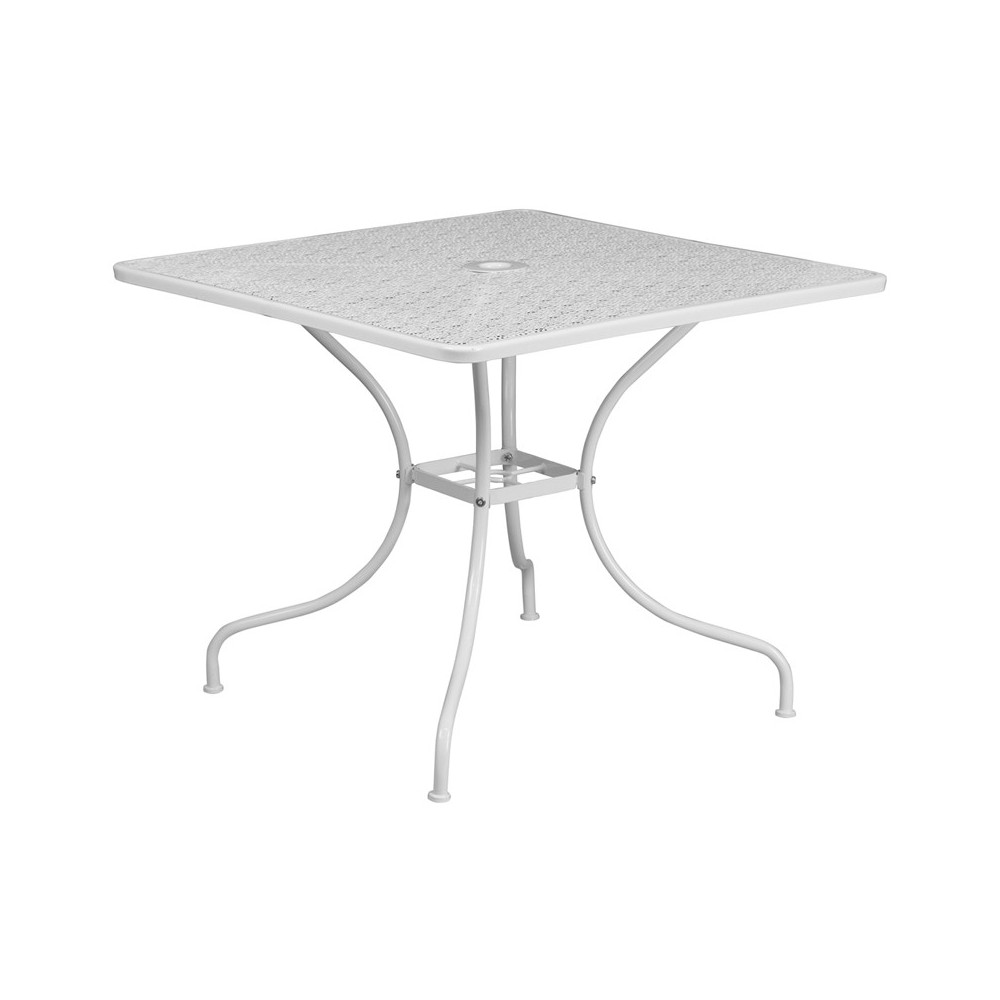 Commercial Grade 35.5" Square White Indoor-Outdoor Steel Patio Table