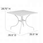 Commercial Grade 35.5" Square White Indoor-Outdoor Steel Patio Table