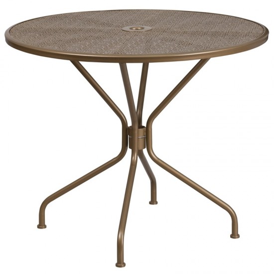 Commercial Grade 35.25" Round Gold Indoor-Outdoor Steel Patio Table