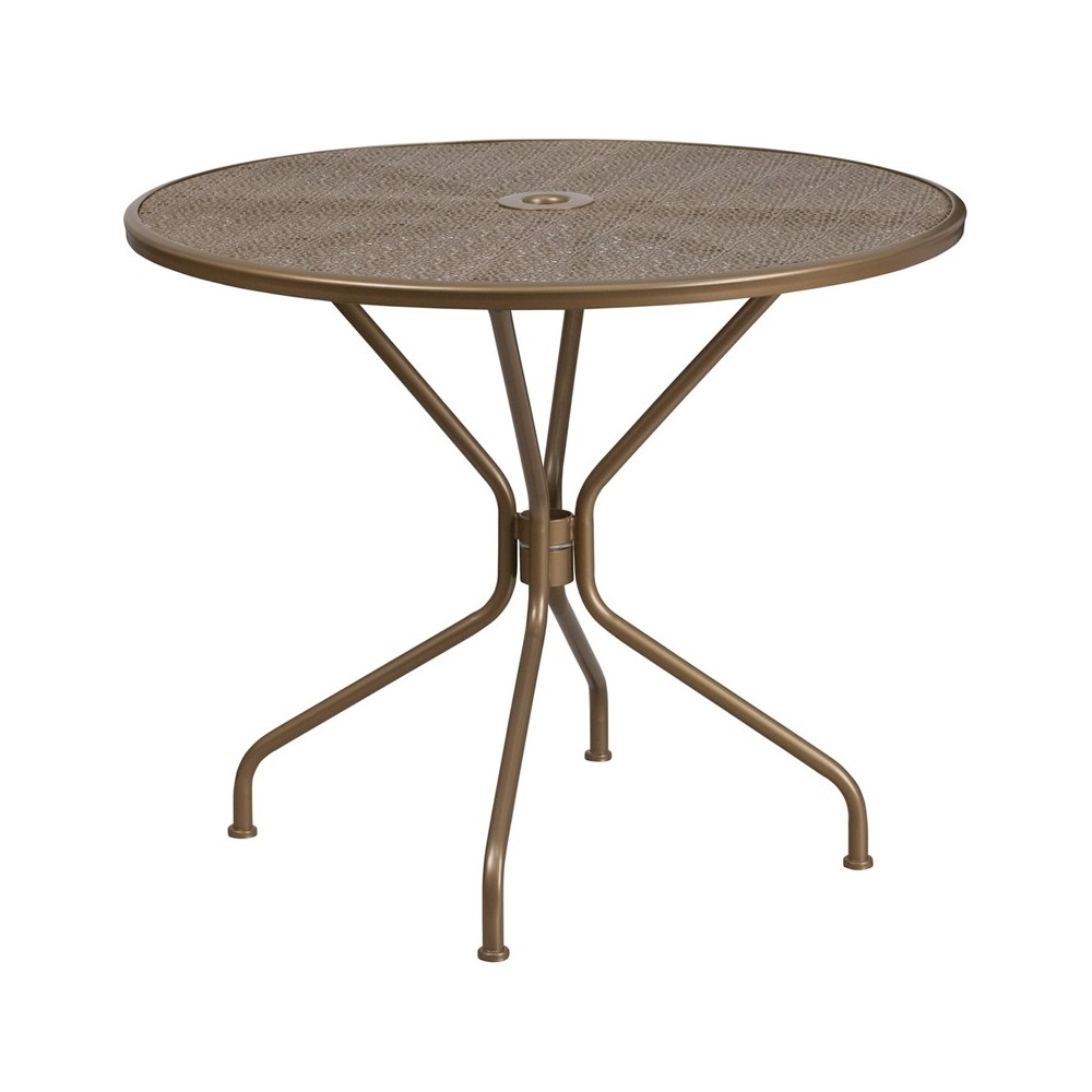 Commercial Grade 35.25" Round Gold Indoor-Outdoor Steel Patio Table