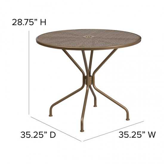 Commercial Grade 35.25" Round Gold Indoor-Outdoor Steel Patio Table