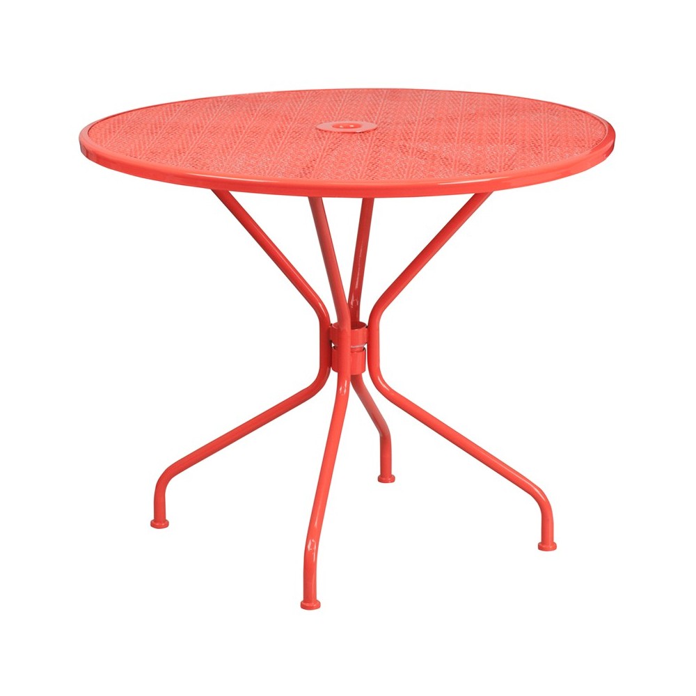 Commercial Grade 35.25" Round Coral Indoor-Outdoor Steel Patio Table Commercial Grade 35.25" Round Coral Indoor-Outdoor Steel Patio Table