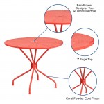 Commercial Grade 35.25" Round Coral Indoor-Outdoor Steel Patio Table
