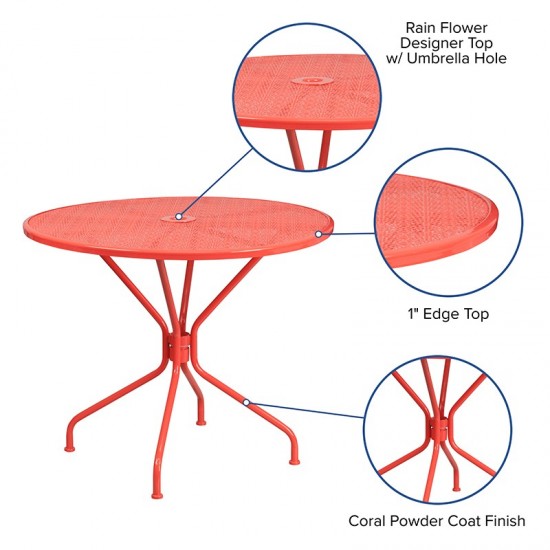 Commercial Grade 35.25" Round Coral Indoor-Outdoor Steel Patio Table
