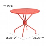 Commercial Grade 35.25" Round Coral Indoor-Outdoor Steel Patio Table