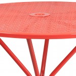 Commercial Grade 35.25" Round Coral Indoor-Outdoor Steel Patio Table