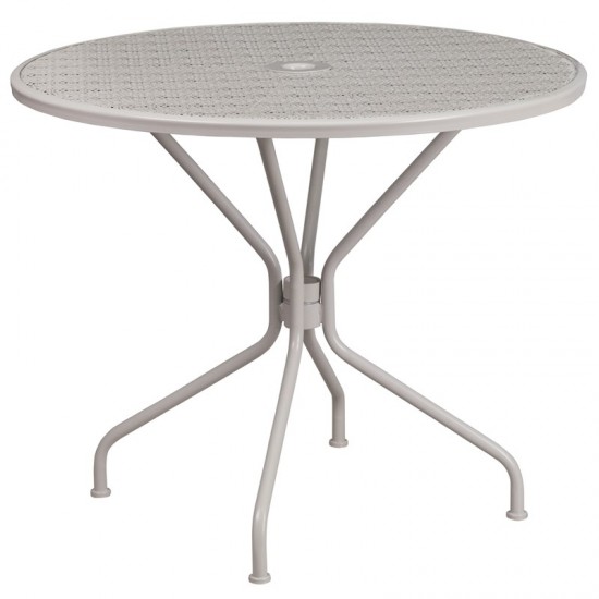 Commercial Grade 35.25" Round Light Gray Indoor-Outdoor Steel Patio Table