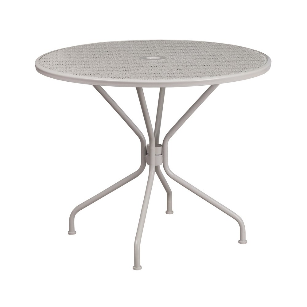 Commercial Grade 35.25" Round Light Gray Indoor-Outdoor Steel Patio Table Commercial Grade 35.25" Round Light Gray Indoor-Outdoor Steel Patio Table