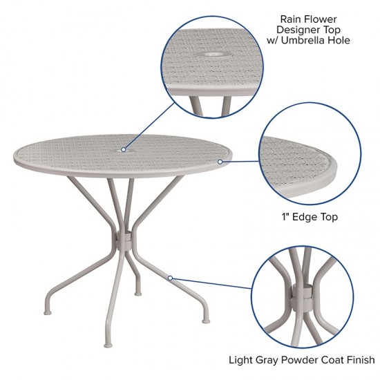Commercial Grade 35.25" Round Light Gray Indoor-Outdoor Steel Patio Table