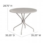 Commercial Grade 35.25" Round Light Gray Indoor-Outdoor Steel Patio Table