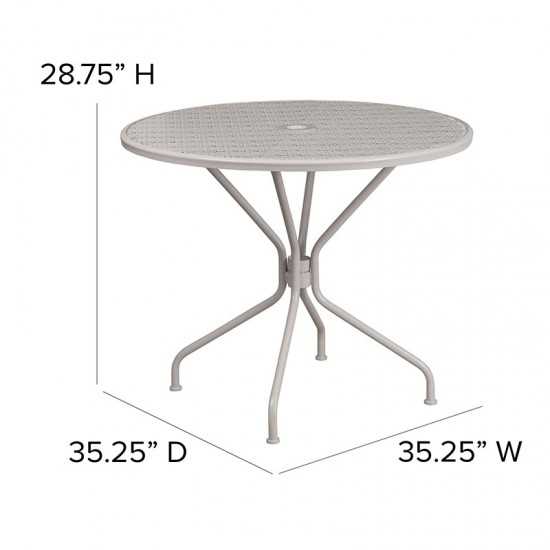 Commercial Grade 35.25" Round Light Gray Indoor-Outdoor Steel Patio Table