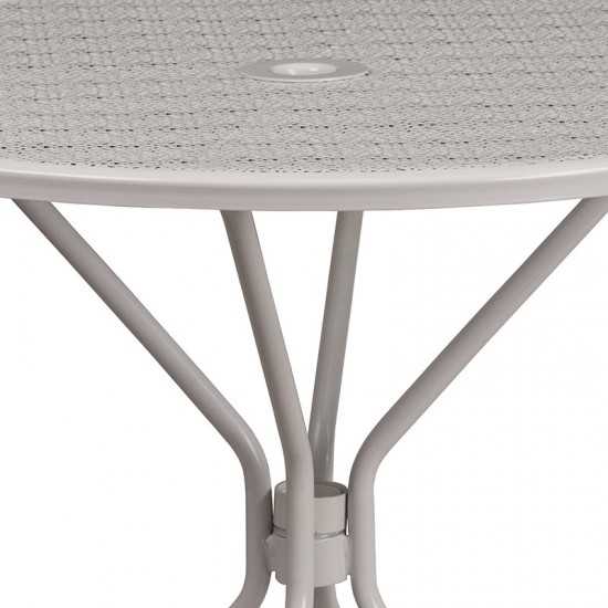 Commercial Grade 35.25" Round Light Gray Indoor-Outdoor Steel Patio Table